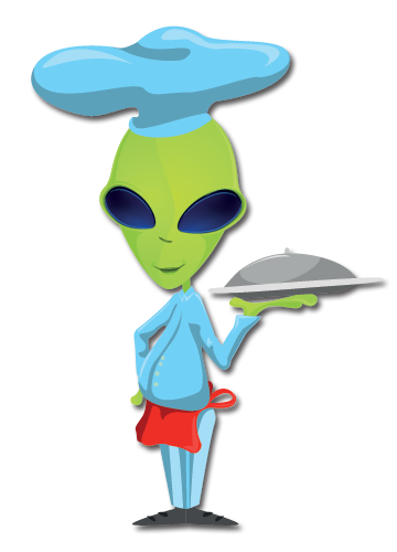 Alien feeding you healthy food.
